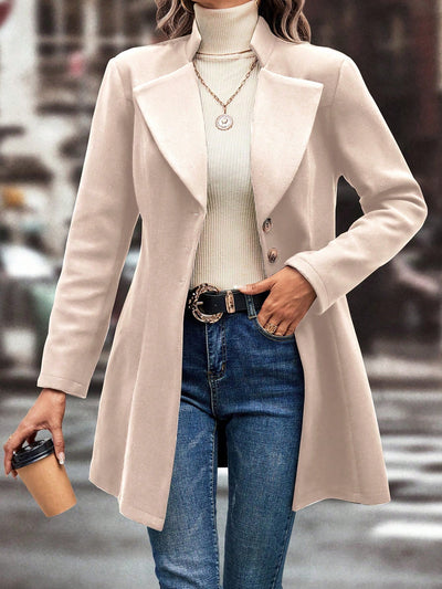 Notched Lapel Single Breasted Long Sleeves Coat