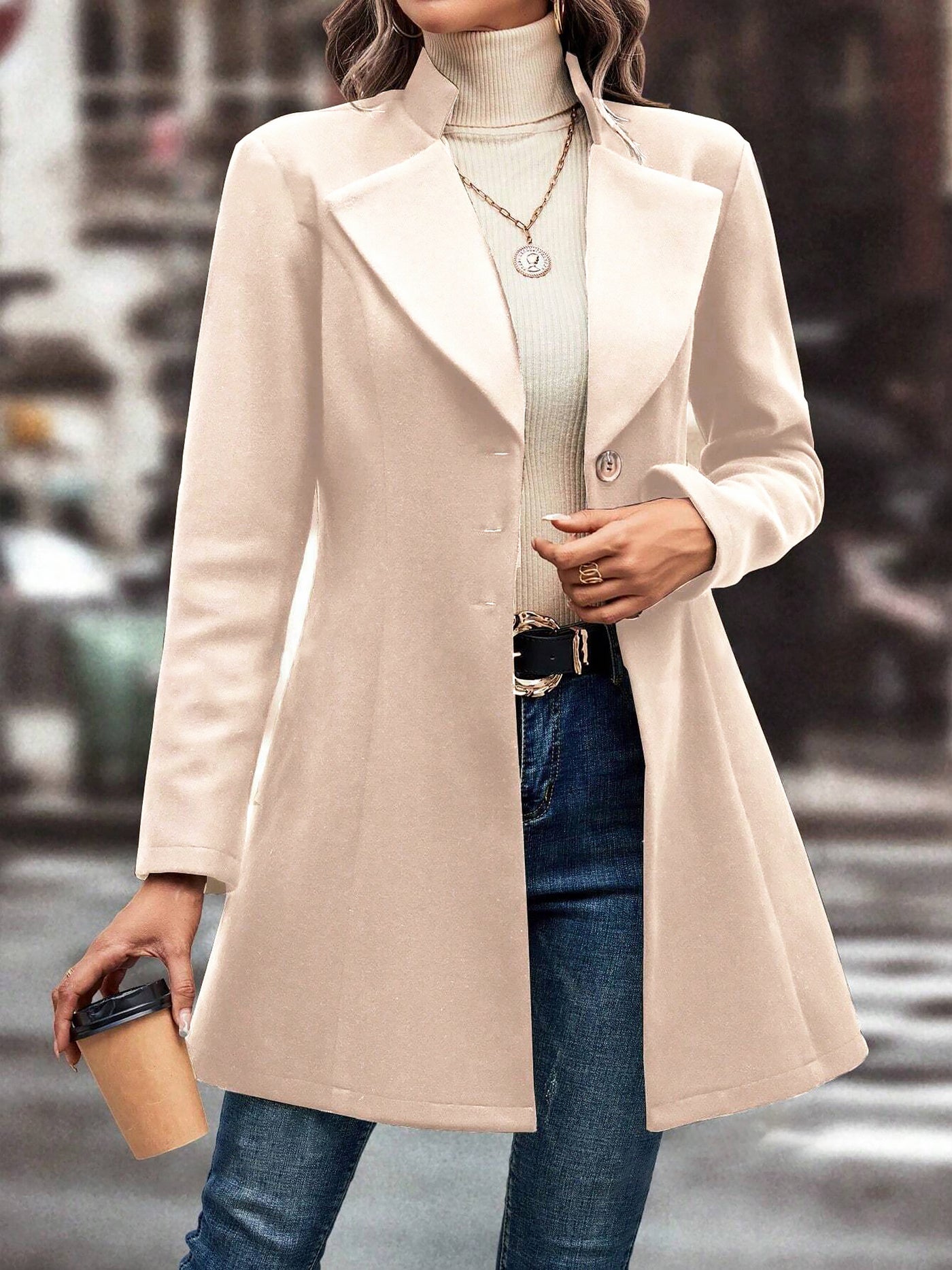 Allegra K Notched Lapel Single Breasted Long Sleeves Coat