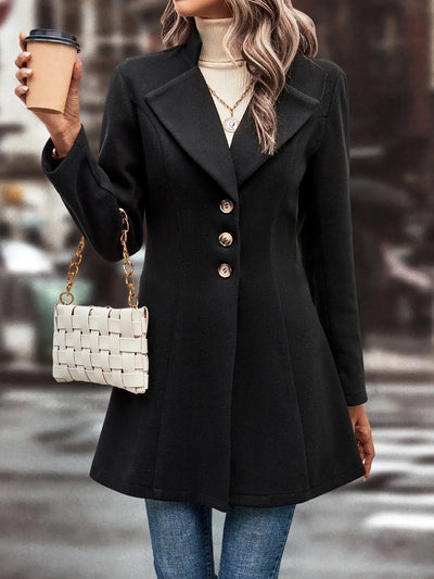 Notched Lapel Single Breasted Long Sleeves Coat