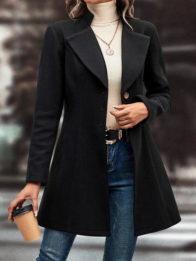 Notched Lapel Single Breasted Long Sleeves Coat