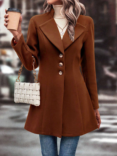 Notched Lapel Single Breasted Long Sleeves Coat