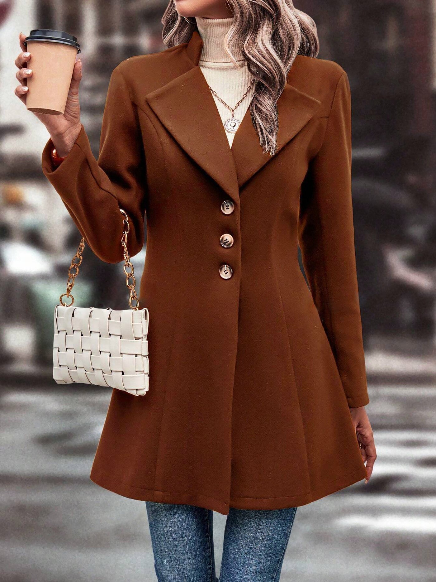 Allegra K Notched Lapel Single Breasted Long Sleeves Coat