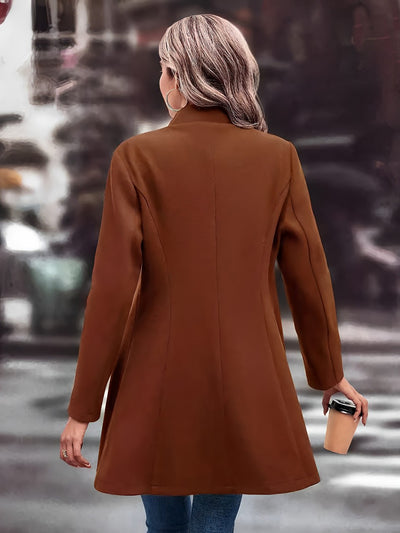 Notched Lapel Single Breasted Long Sleeves Coat