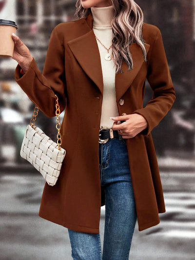 Notched Lapel Single Breasted Long Sleeves Coat