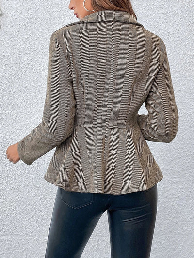 Lapel Jacquard Ruffle Buttoned Peplum Jacket