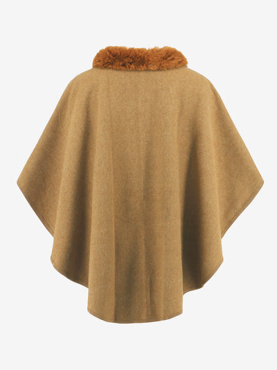 Faux Fur Collar Shawl Loose Knitted Woolen Cape Coat