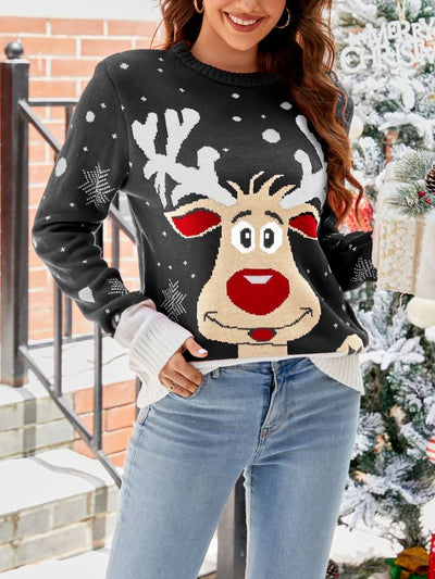 Christmas Deer Long Sleeves Pullover Sweater