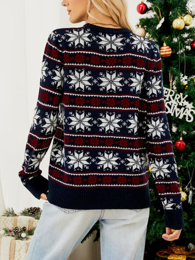 Christmas Snowflake Round Neck Long Sleeve Sweater