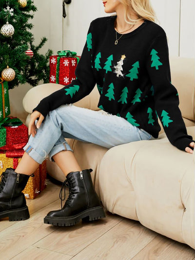 Christmas Tree Sequin Pullover Long Sleeve Sweater