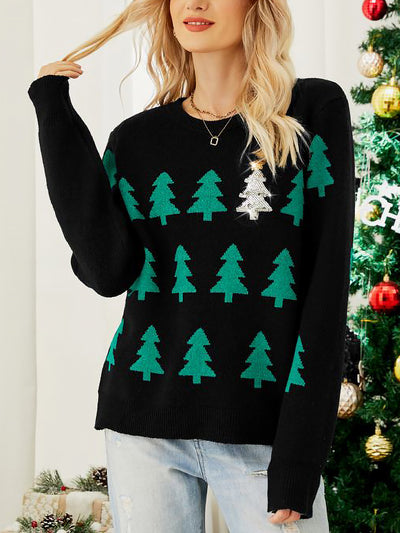 Christmas Tree Sequin Pullover Long Sleeve Sweater