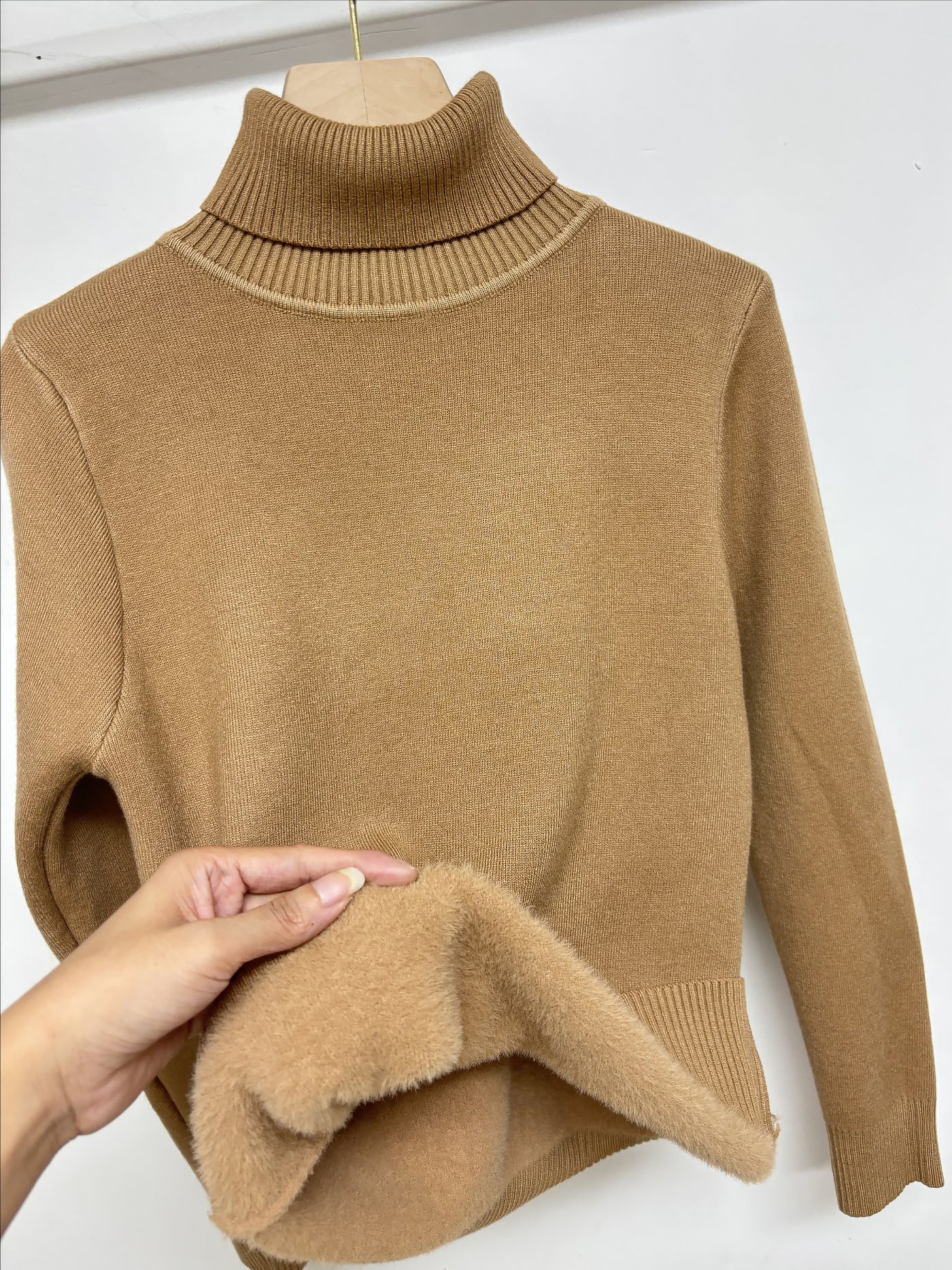 Allegra K Fleece Thermal Turtle Neck Long Sleeves Sweater