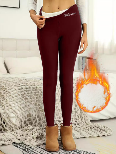 Fleece Thermal Solid Color Slim Fit Leggings