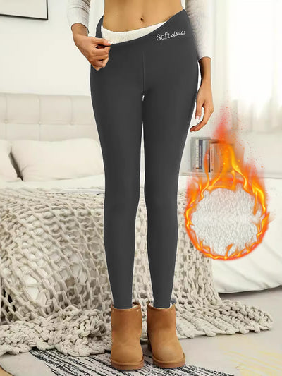 Fleece Thermal Solid Color Slim Fit Leggings