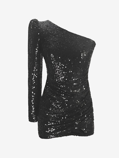 Sequin One Shoulder Long Sleeve Bodycon Mini Dress