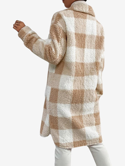 Laple Pocketed Plaid Long Sleeves Fleece Jacket