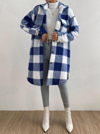 Laple Pocketed Plaid Long Sleeves Fleece Jacket