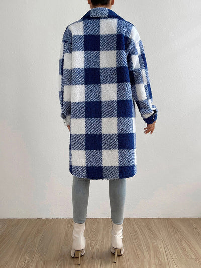 Laple Pocketed Plaid Long Sleeves Fleece Jacket