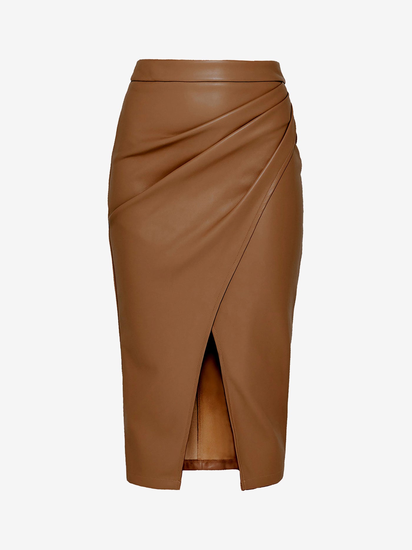 Allegra K Faux Leather Ruched Split Midi Pencil Skirts