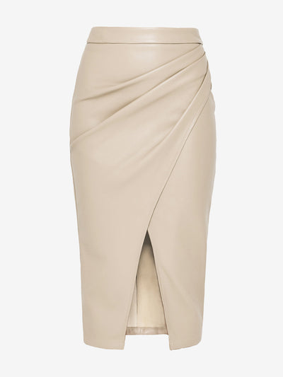 Faux Leather Ruched Split Midi Pencil Skirts