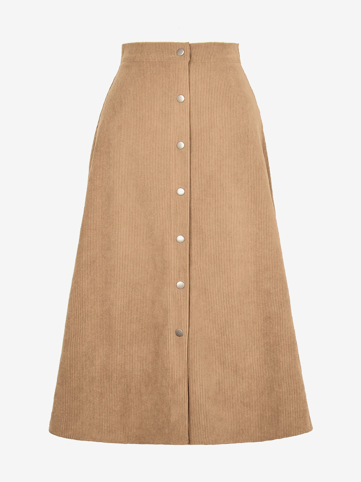 Allegra K Corduroy Buttoned Split Solid Color A-Line Midi Skirt