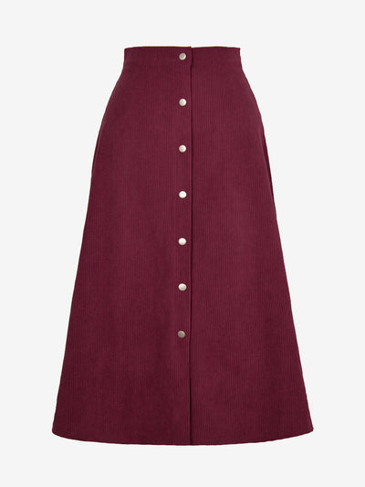 Corduroy Buttoned Split Solid Color A-Line Midi Skirt