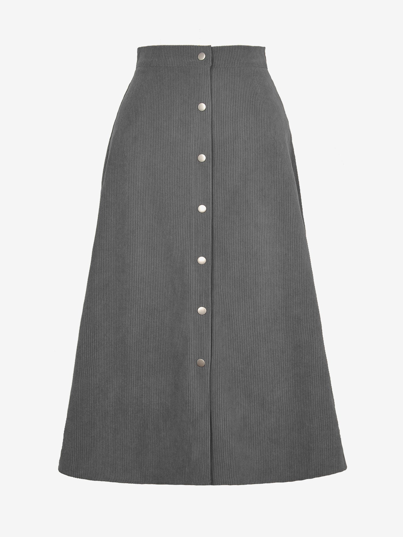 Allegra K Corduroy Buttoned Split Solid Color A-Line Midi Skirt