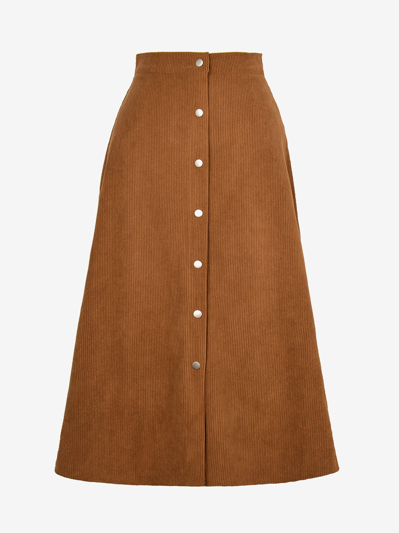 Allegra K Corduroy Buttoned Split Solid Color A-Line Midi Skirt