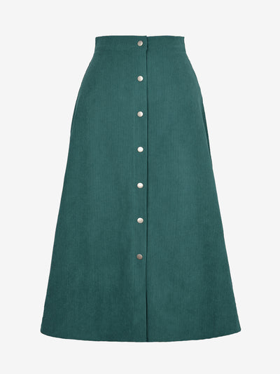 Corduroy Buttoned Split Solid Color A-Line Midi Skirt