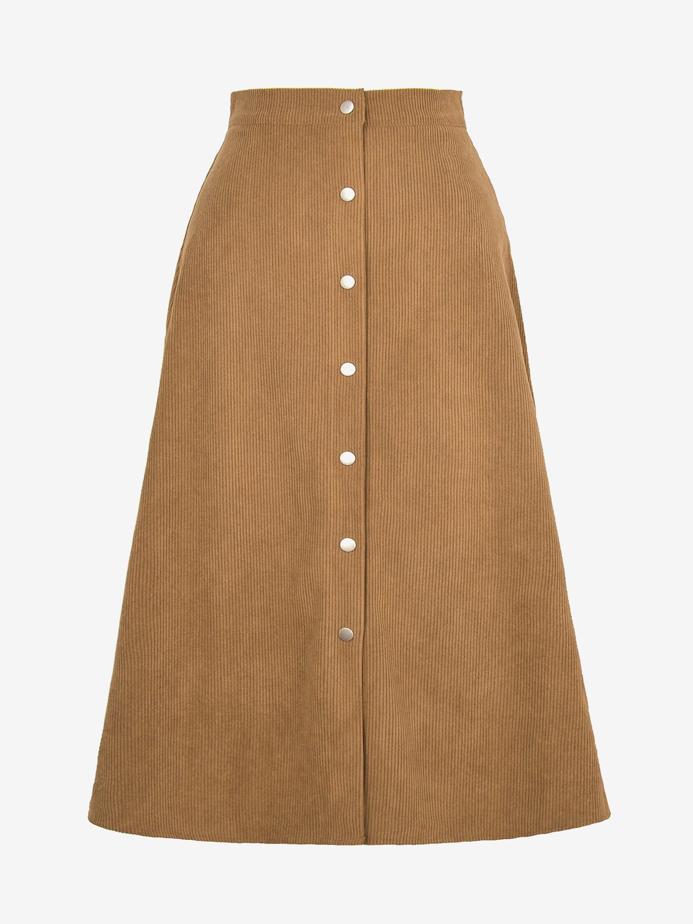 Allegra K Corduroy Buttoned Split Solid Color A-Line Midi Skirt