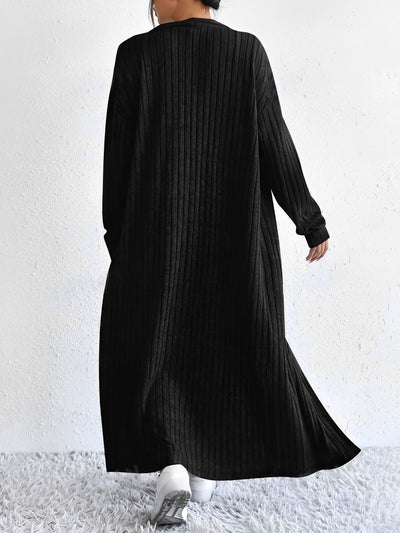 2 Pieces Sleeveless Maxi Slit Sweater Dress & Ribbed Knit Long Cardigan Set