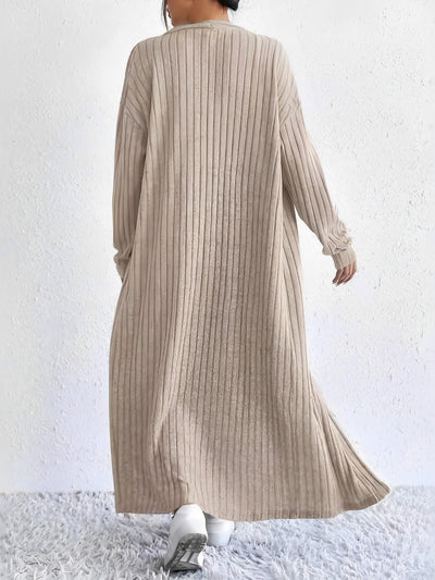 2 Pieces Sleeveless Maxi Slit Sweater Dress & Ribbed Knit Long Cardigan Set