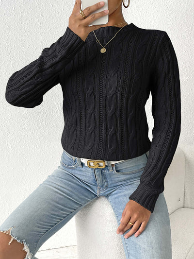 Twist Knit Solid Color Pullover Casual Sweater