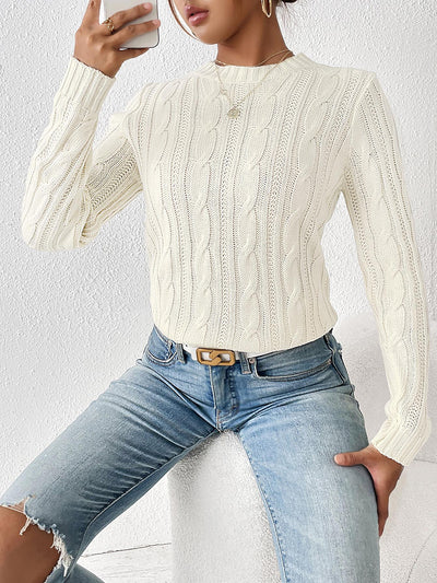 Twist Knit Solid Color Pullover Casual Sweater