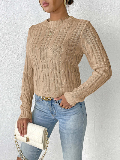 Twist Knit Solid Color Pullover Casual Sweater