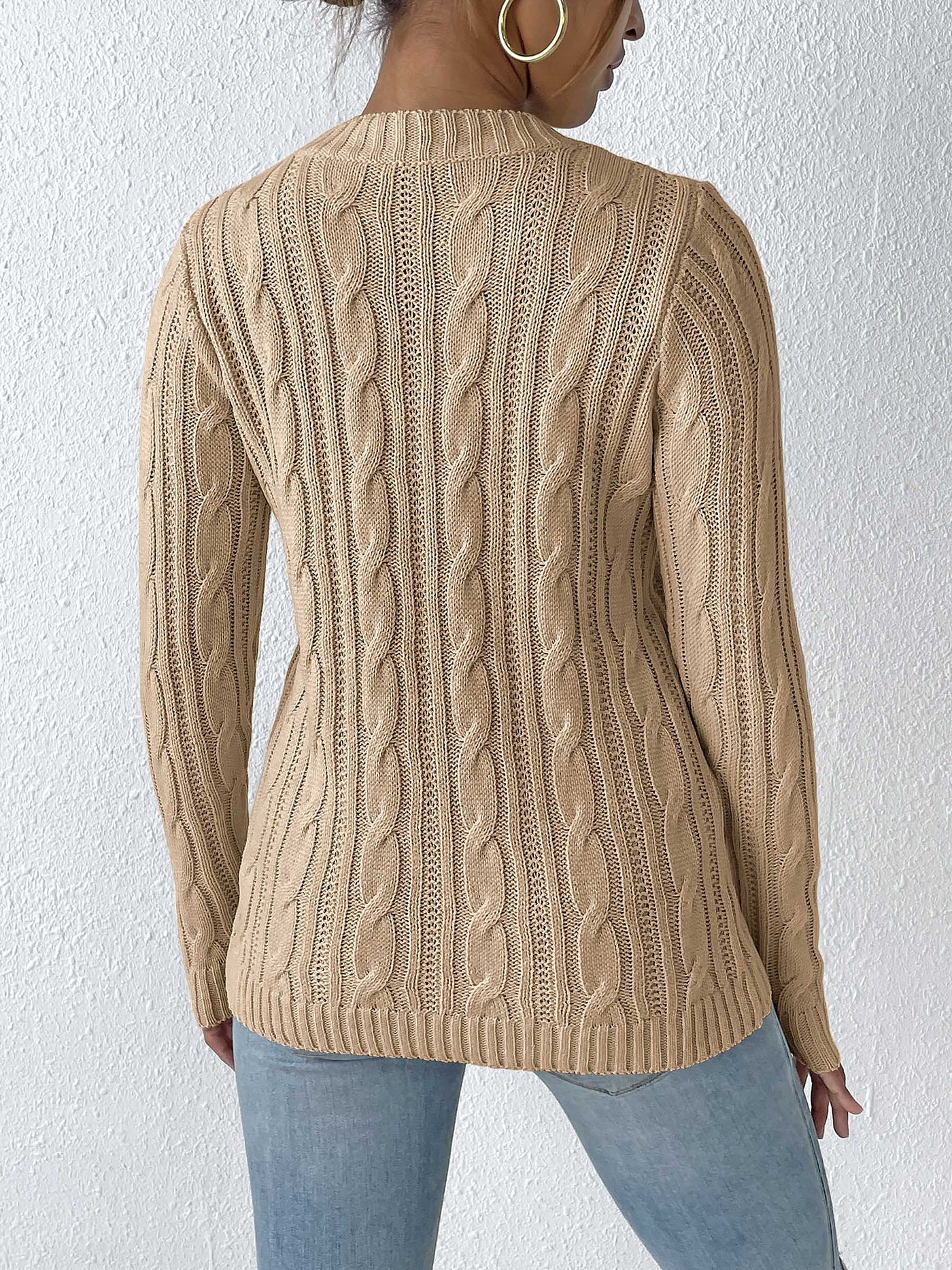 Allegra K Twist Knit Solid Color Pullover Casual Sweater