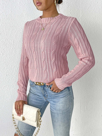 Twist Knit Solid Color Pullover Casual Sweater