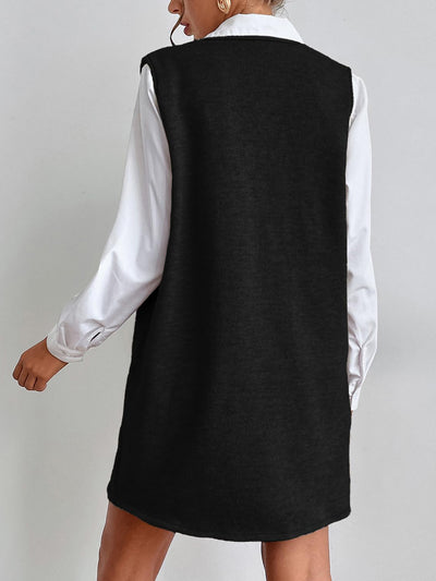 V Neck Sleeveless Pocketed Knit Mini Sweater Dress