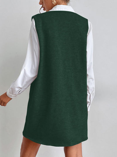 V Neck Sleeveless Pocketed Knit Mini Sweater Dress