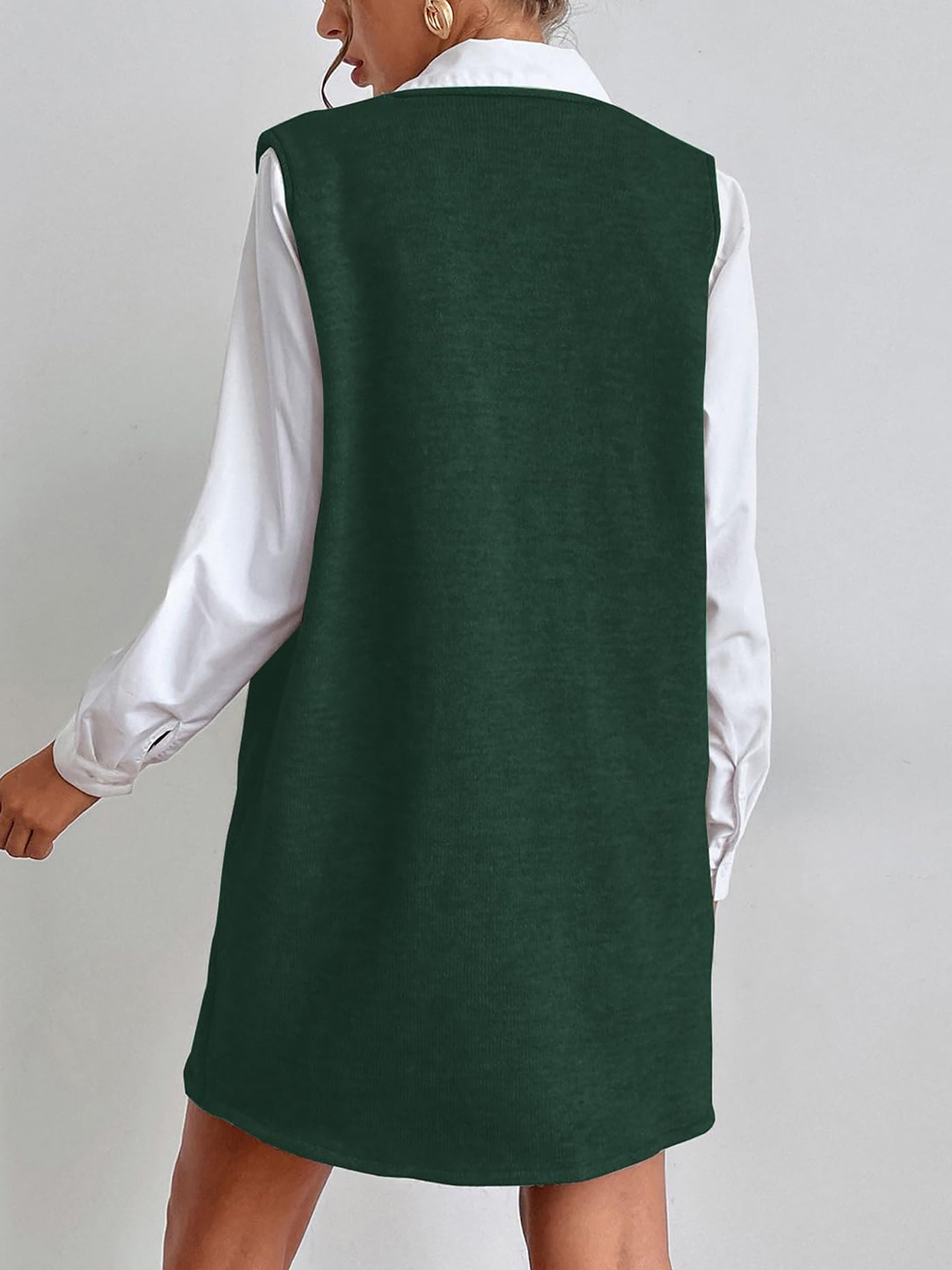 Allegra K V Neck Sleeveless Pocketed Knit Mini Sweater Dress