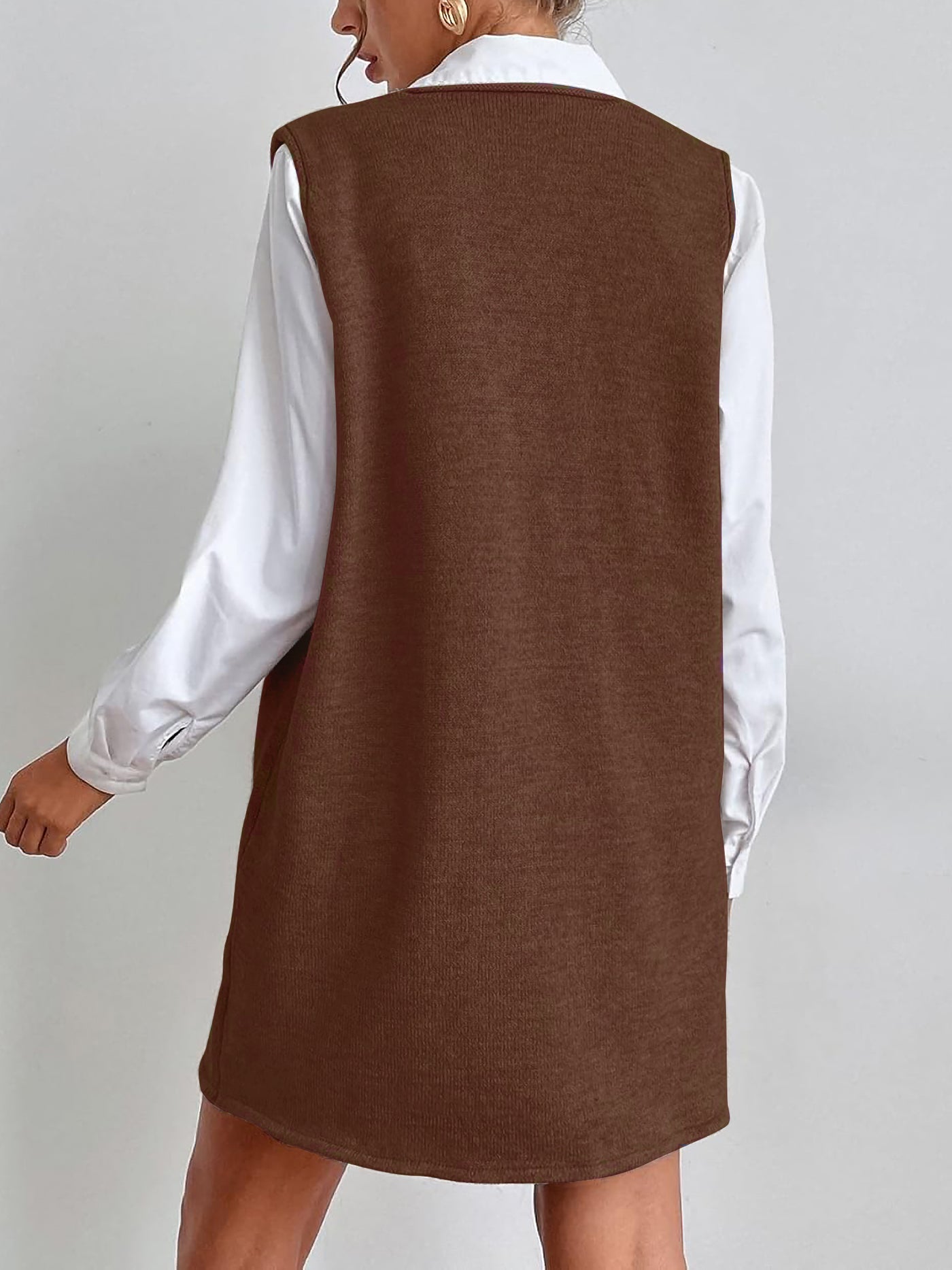 Allegra K V Neck Sleeveless Pocketed Knit Mini Sweater Dress