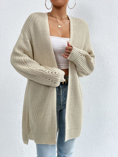 Solid Color Long Sleeves Ribbed Knit Cardigan