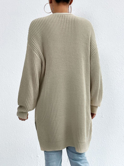 Solid Color Long Sleeves Ribbed Knit Cardigan