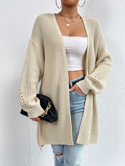 Allegra K Solid Color Long Sleeves Ribbed Knit Cardigan