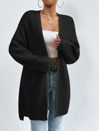 Solid Color Long Sleeves Ribbed Knit Cardigan