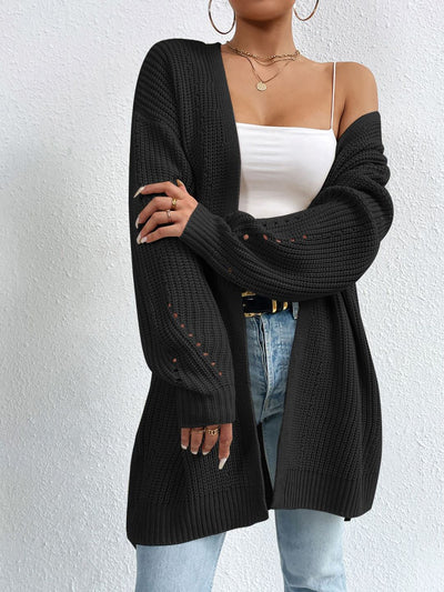 Solid Color Long Sleeves Ribbed Knit Cardigan