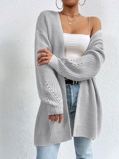 Solid Color Long Sleeves Ribbed Knit Cardigan