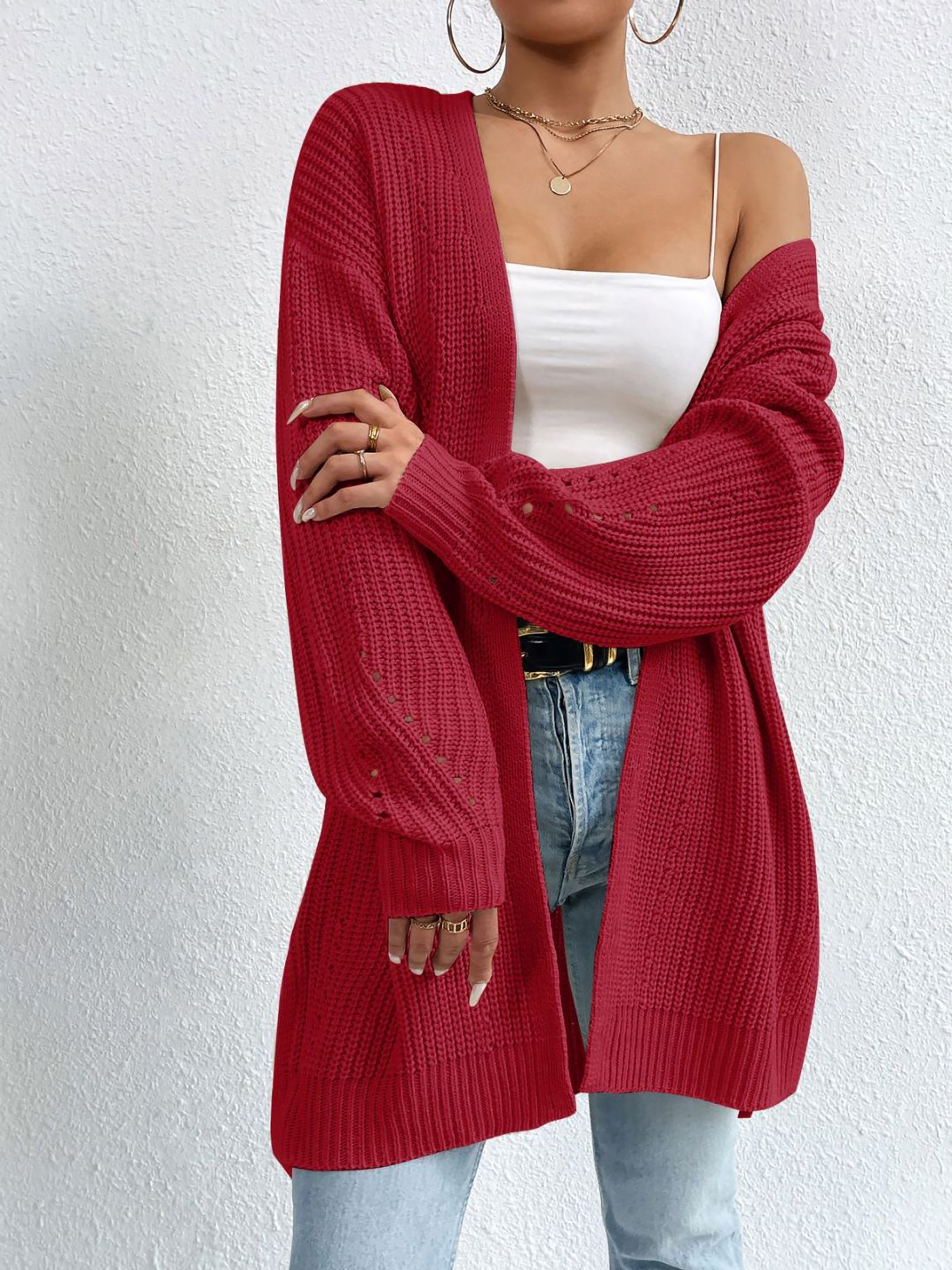 Allegra K Solid Color Long Sleeves Ribbed Knit Cardigan