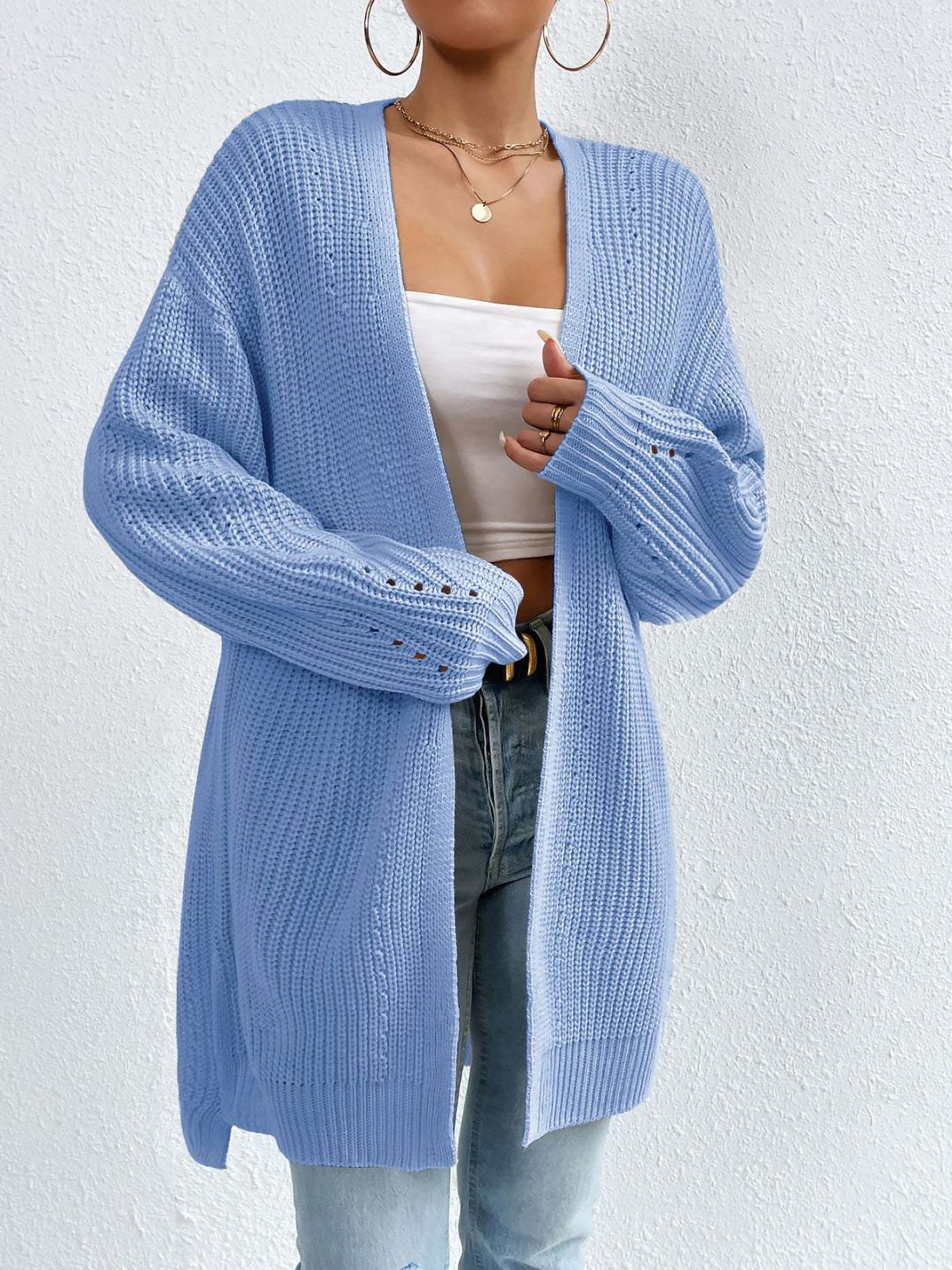 Allegra K Solid Color Long Sleeves Ribbed Knit Cardigan