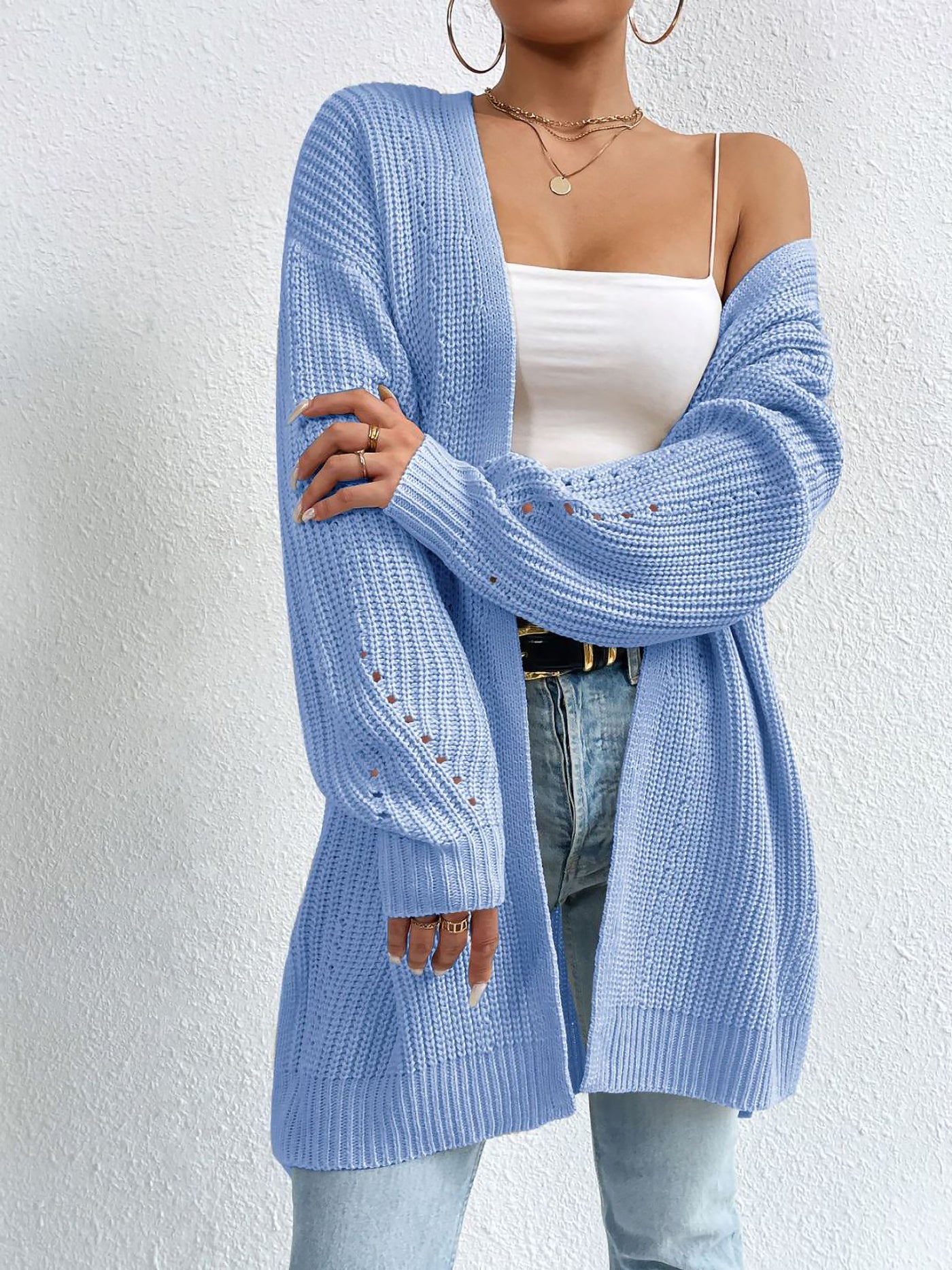 Allegra K Solid Color Long Sleeves Ribbed Knit Cardigan