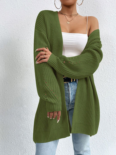 Solid Color Long Sleeves Ribbed Knit Cardigan